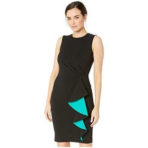 CALVIN KLEIN Ruched Sheath Dress with Ruffle